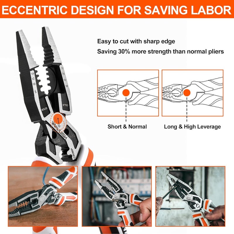 Vanquish 10-in-1 Long Nose Pliers, 8‘’ Multipurpose Combination Pliers Wire Cutter/Crimper/Stripper, CRV Steel, Heavy Duty Side-Cutting Pliers for Crimping, Stripping, Shearing, Deburring, 3239 - Image 5